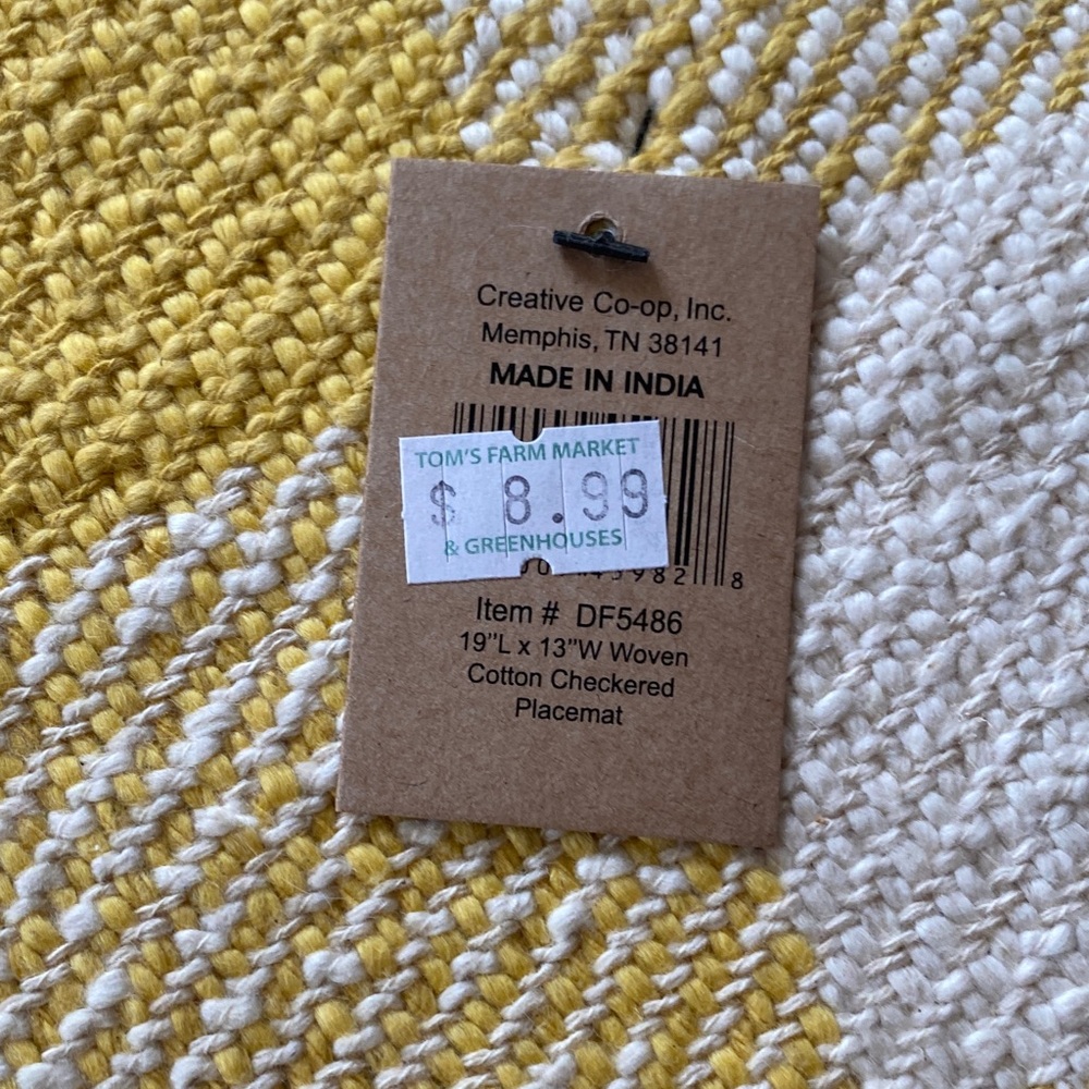 Yellow and White Checkered Fringe Rug - Picture 6 of 9